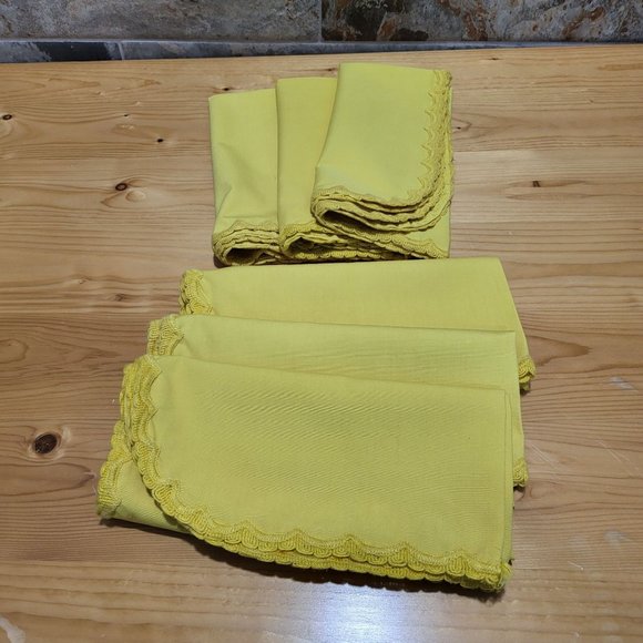 VTG Yellow Cotton Table Napkin Lace Trim Set of 6 - Picture 11 of 11